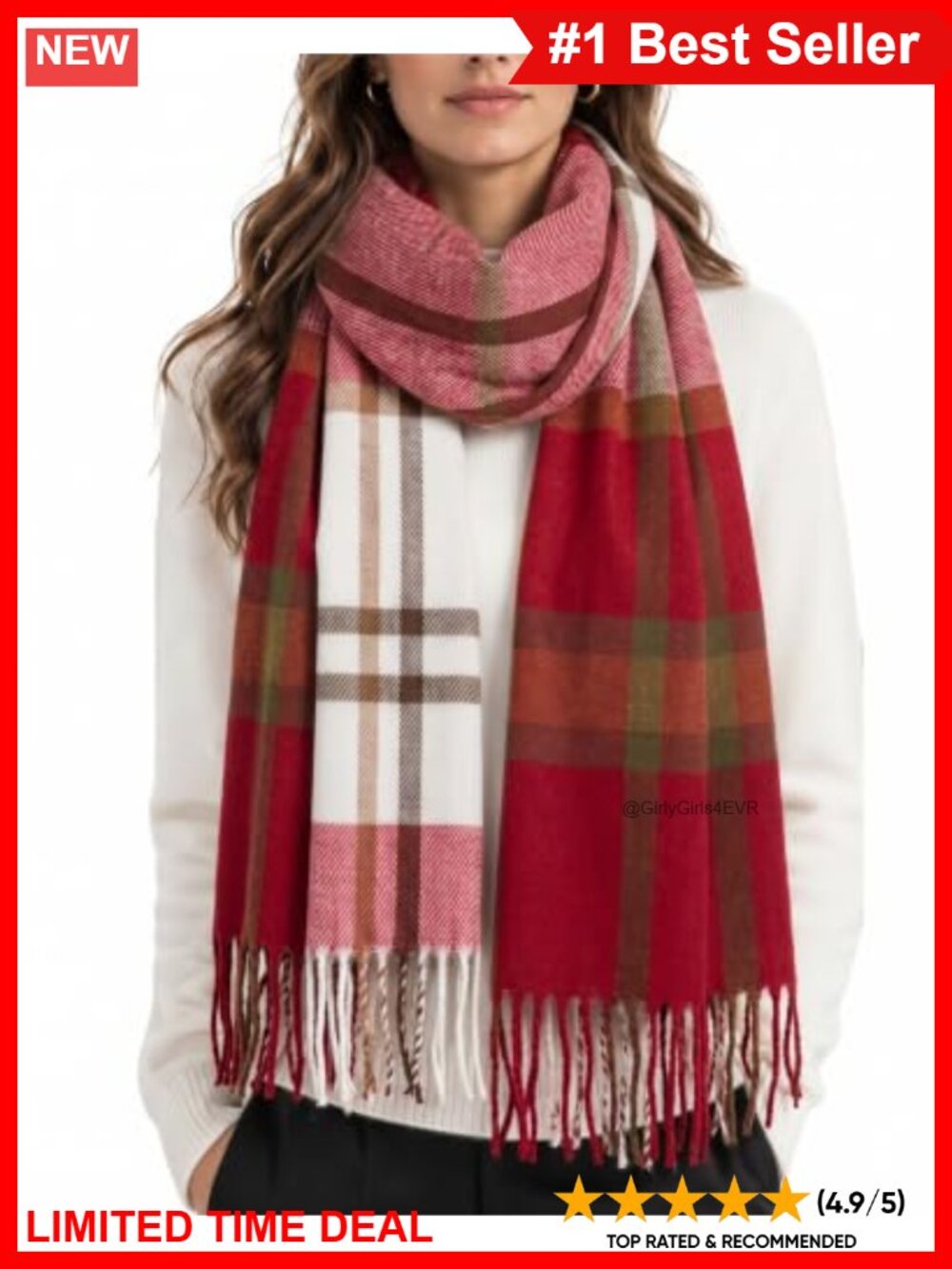 Plaid Scarf Long Tassel Soft Warm Winter Shawl Wrap